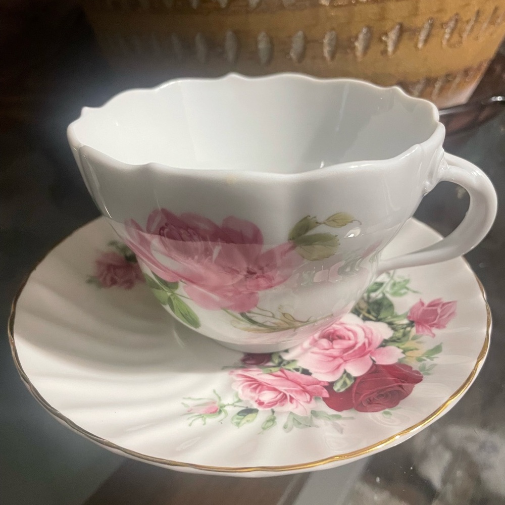 VTG Floral Pink and White Teacup and Saucer. Bone China from England.